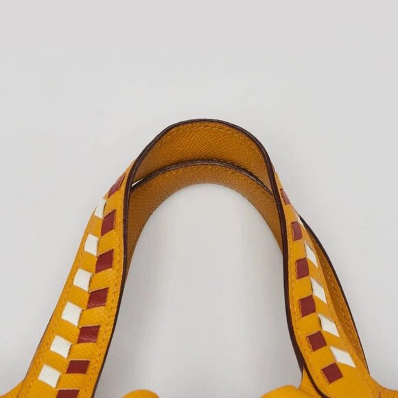 Hermes Jaune Ambre/Brique/White Epsom Leather Tressage De Cuir Picotin Bag - Picture 9 of 12